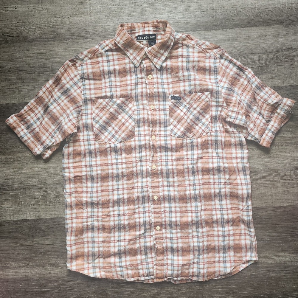Rocawear Mens Plaid Button Down Shirt Brown Orange Y2K Streetwear 017RW-099561